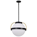 Nuvo Lakeshore 1 Light Medium Pendant; Matte Black And Natural Brass Finish; White Opal Glass