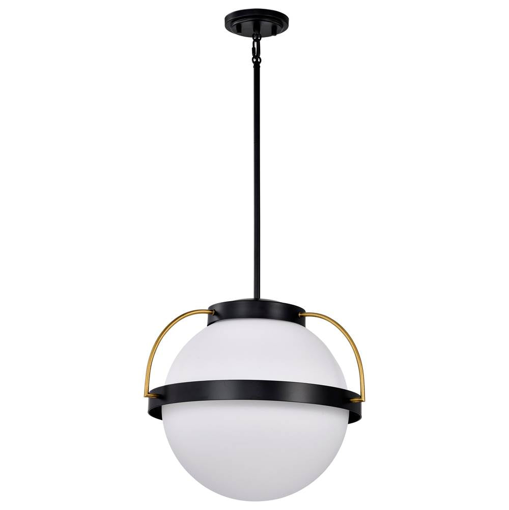 Nuvo Lakeshore 1 Light Medium Pendant; Matte Black And Natural Brass Finish; White Opal Glass