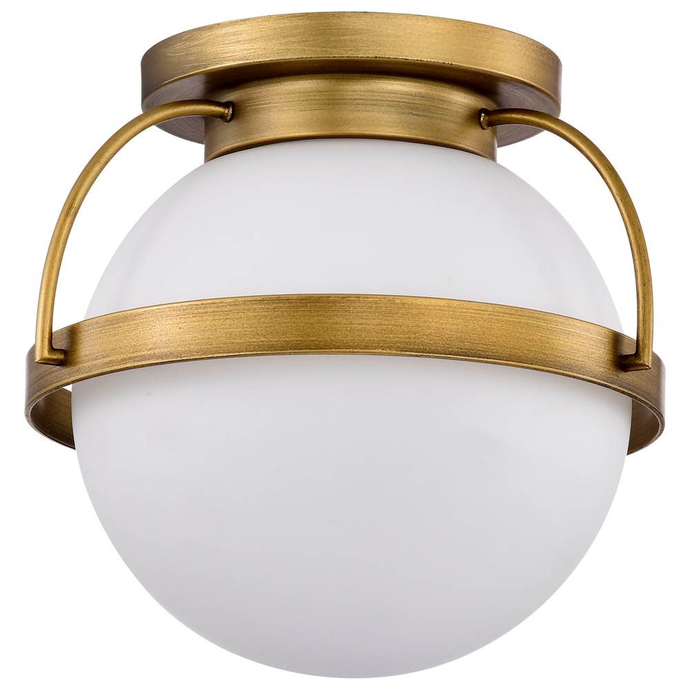Nuvo Lakeshore 1 Light Medium Flush; Natural Brass Finish; White Opal Glass