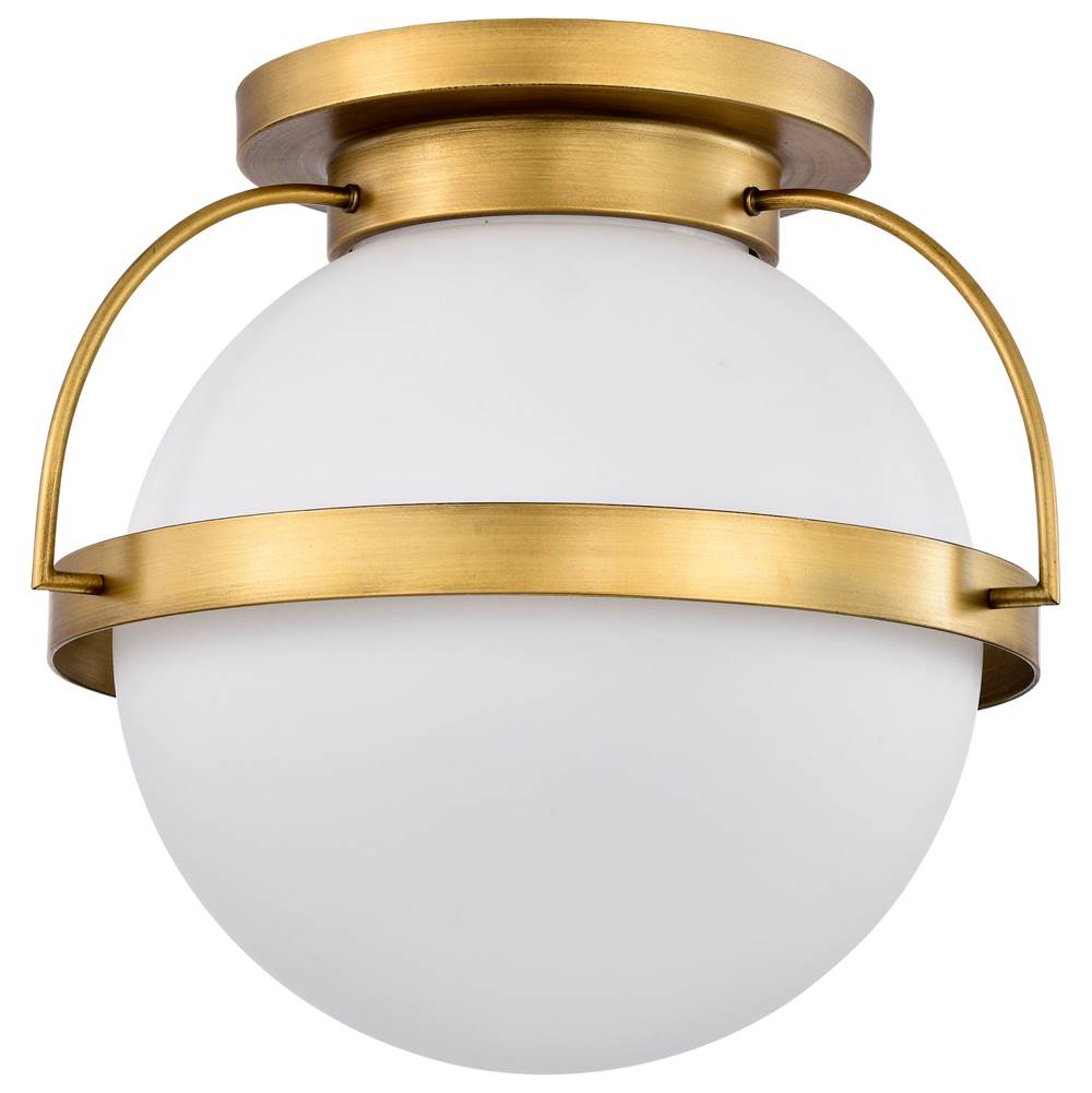 Nuvo Lakeshore 1 Light Large Flush; Natural Brass Finish; White Opal Glass