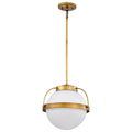 Nuvo Lakeshore 1 Light Medium Pendant; Natural Brass Finish; White Opal Glass