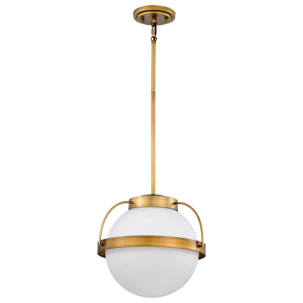 Nuvo Lakeshore 1 Light Medium Pendant; Natural Brass Finish; White Opal Glass