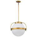 Nuvo Lakeshore 1 Light Large Pendant; Natural Brass Finish; White Opal Glass