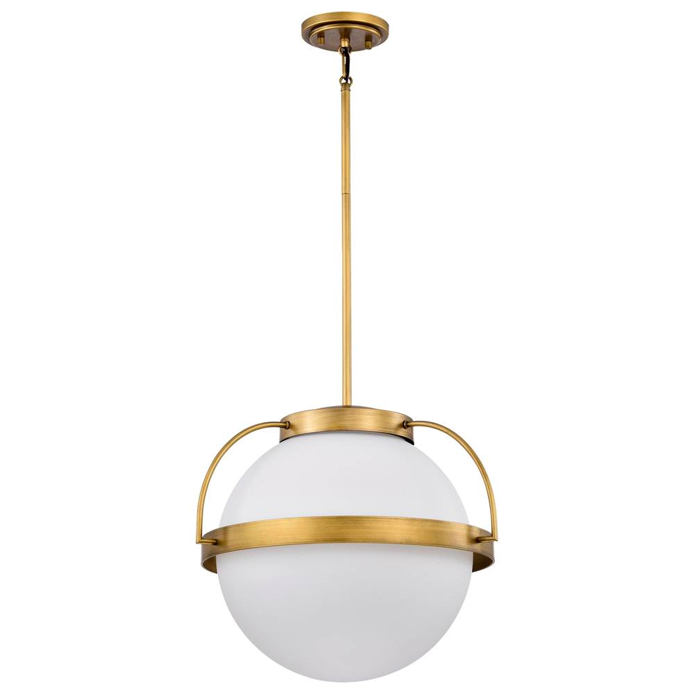 Nuvo Lakeshore 1 Light Large Pendant; Natural Brass Finish; White Opal Glass