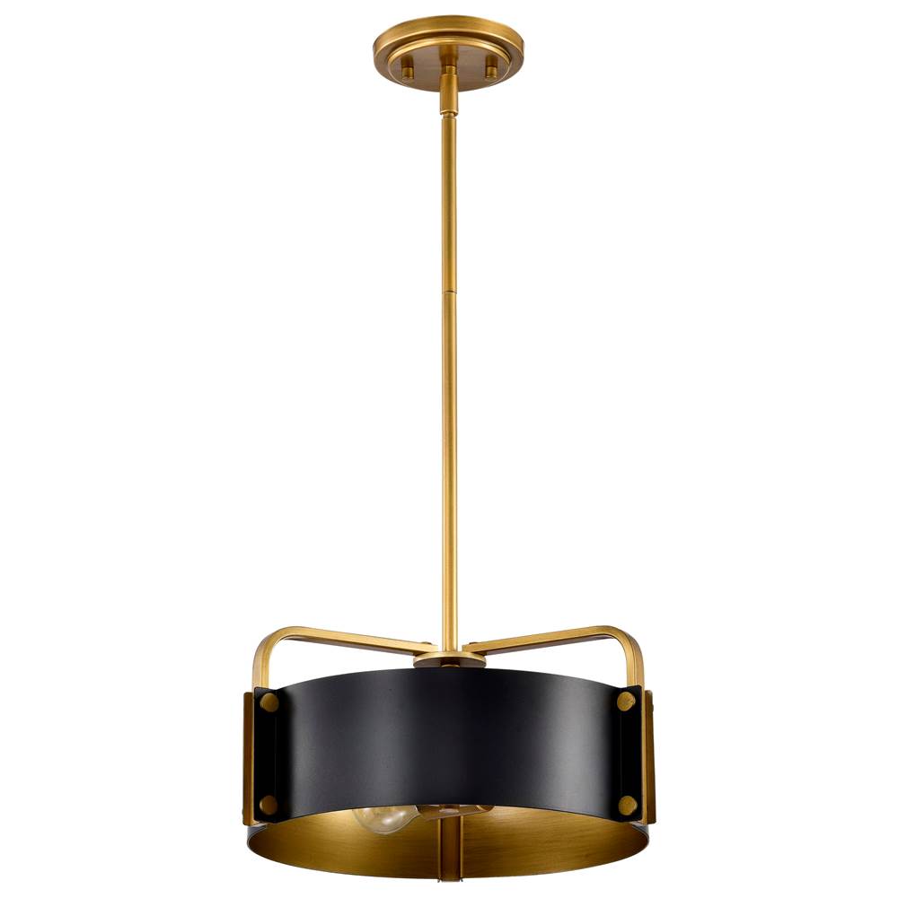 Nuvo Altos 3 Light Small Pendant; Matte Black And Natural Brass Finish