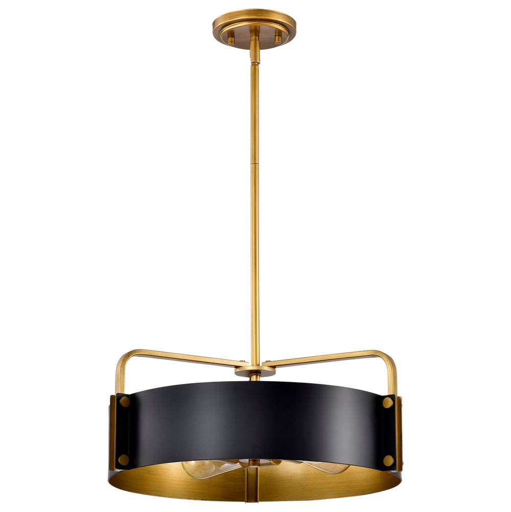 Nuvo Altos 4 Light Medium Pendant; Matte Black And Natural Brass Finish