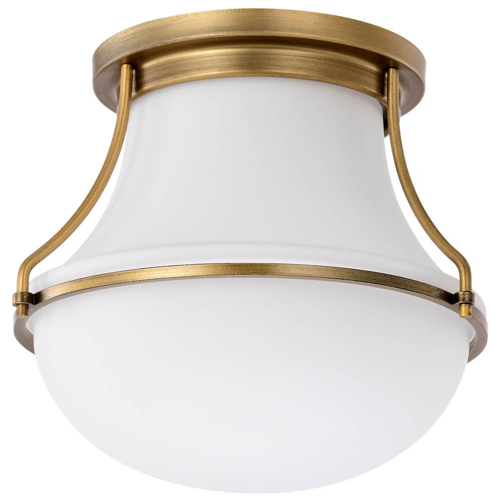 Nuvo Valdora 1 Light Flush Mount; 10 Inches; Natural Brass Finish; White Opal Glass