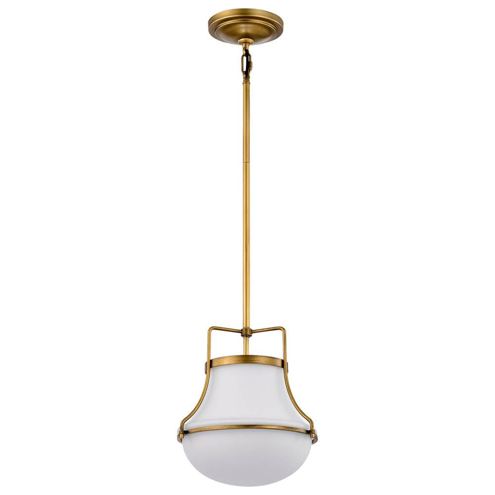 Nuvo Valdora 1 Light Pendant; 10 Inches; Natural Brass Finish; White Opal Glass