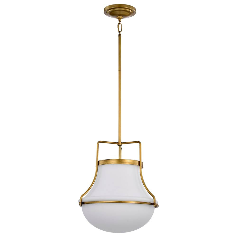 Nuvo Valdora 1 Light Pendant; 14 Inches; Natural Brass Finish; White Opal Glass