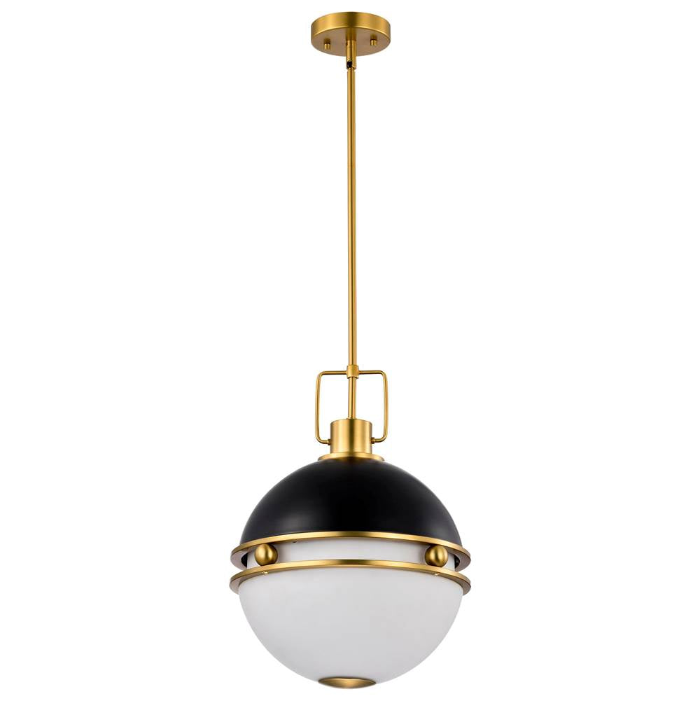 Nuvo Everton 2 Light 14 Light Pendant; 14 Inches; Matte Black And Brass Finish; Etched Opal Glass
