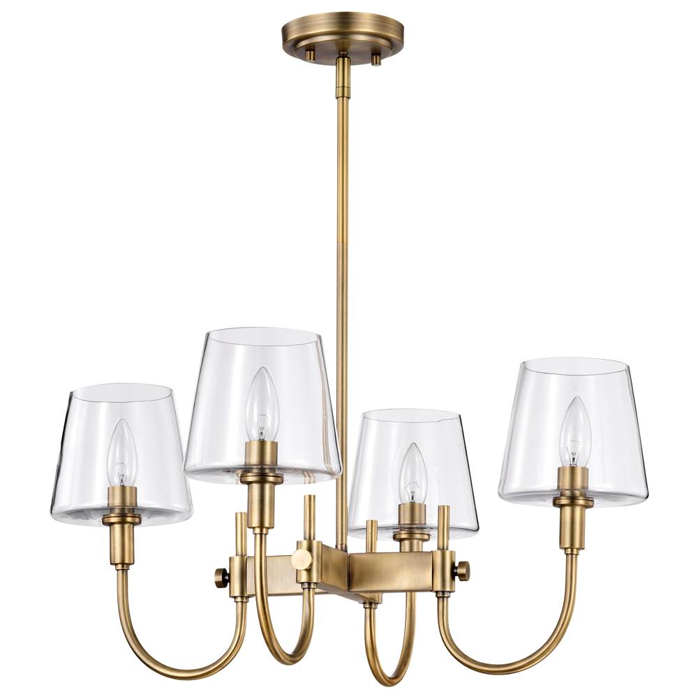 Nuvo Brookside 4 Light Chandelier; Vintage Brass Finish; Clear Glass