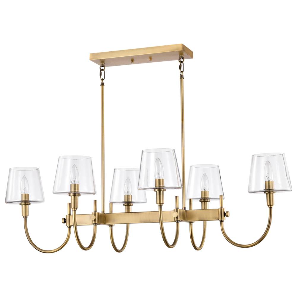Nuvo Brookside 6 Light Island Pendant; Vintage Brass Finish; Clear Glass