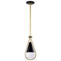 Nuvo Admiral 1 Light Pendant; 10 Inches; Matte Black And Natural Brass Finish; White Opal Glass