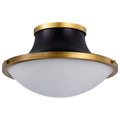 Nuvo Lafayette 1 Light Flush Mount Fixture; 18 Inches; Matte Black Finish With Natural Brass Accents And White Opal Glass
