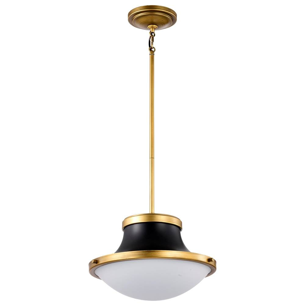 Nuvo Lafayette 1 Light Pendant; 14 Inches; Matte Black Finish With Natural Brass Accents And White Opal Glass