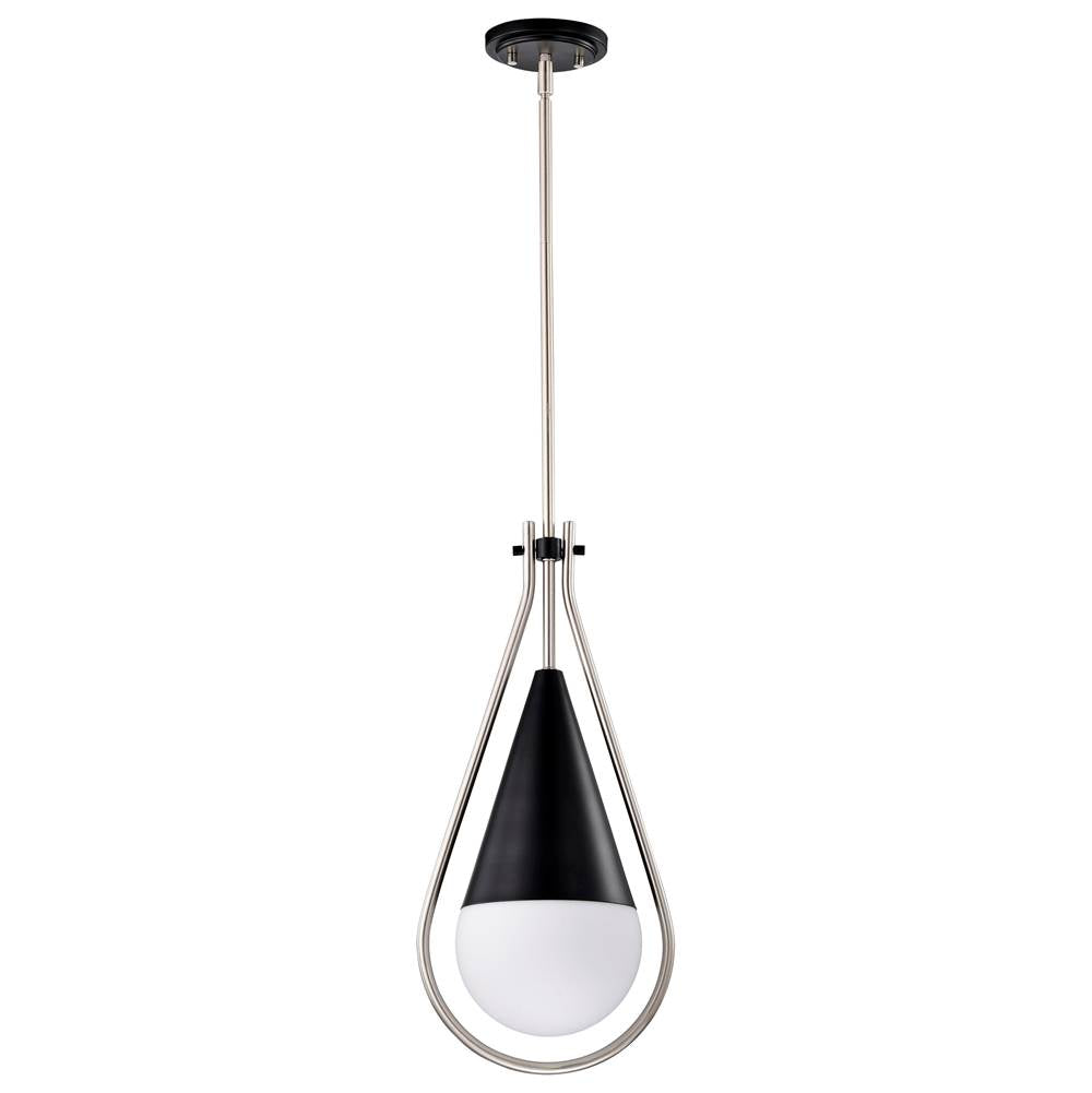 Nuvo Admiral 1 Light Pendant; 10 Inches; Matte Black And Brushed Nickel Finish; White Opal Glass