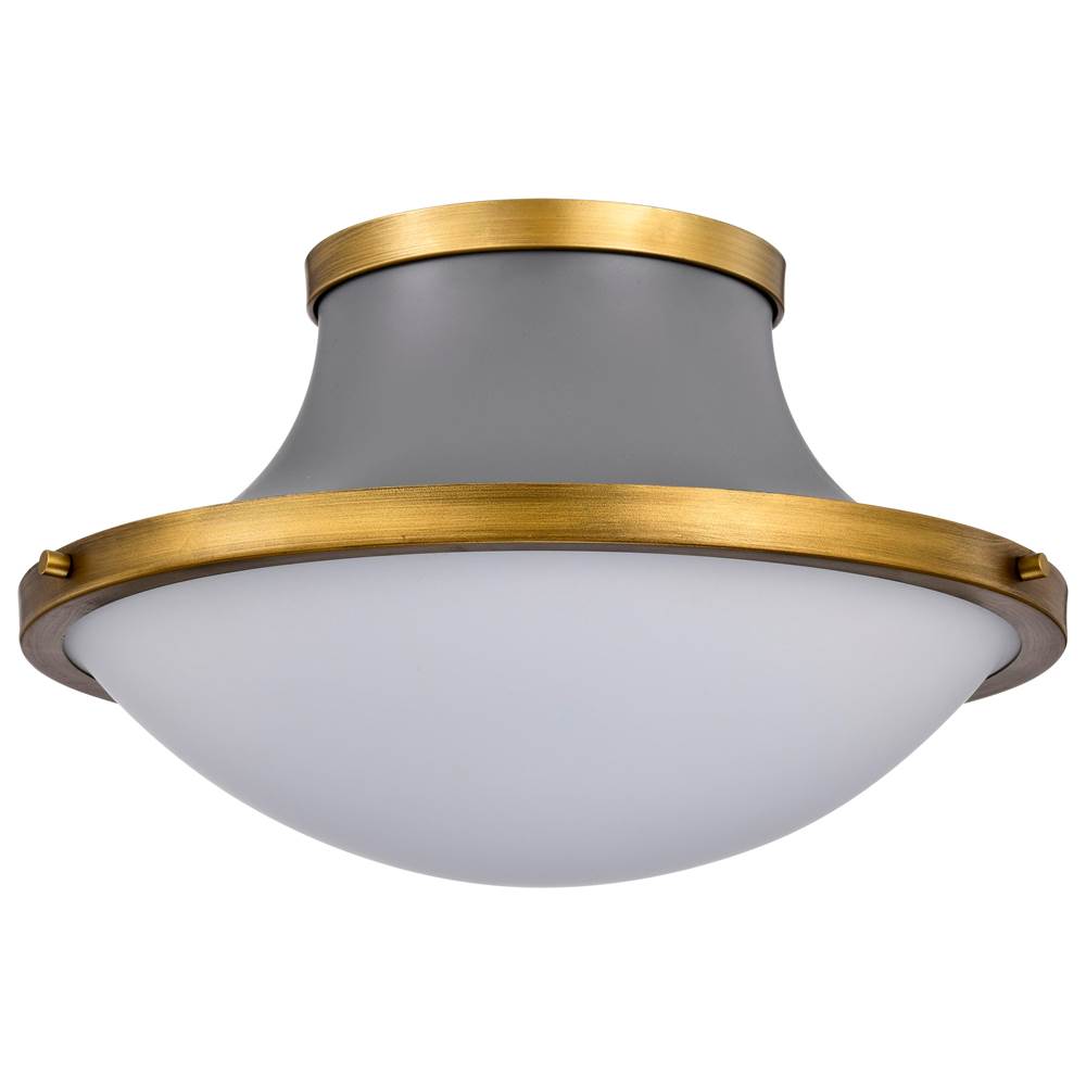 Nuvo Lafayette 1 Light Flush Mount Fixture; 18 Inches; Gray Finish With Natural Brass Accents And White Opal Glass