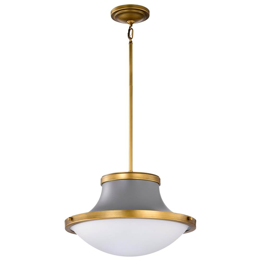 Nuvo Lafayette 1 Light Pendant; 18 Inches; Gray Finish With Natural Brass Accents And White Opal Glass