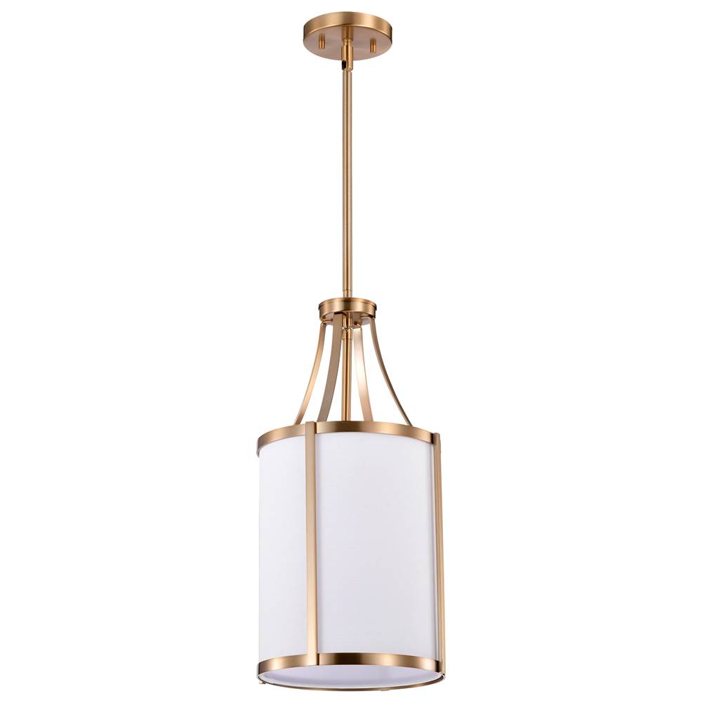 Nuvo Easton 1 Light Pendant; Burnished Brass Finish; White Linen Shade