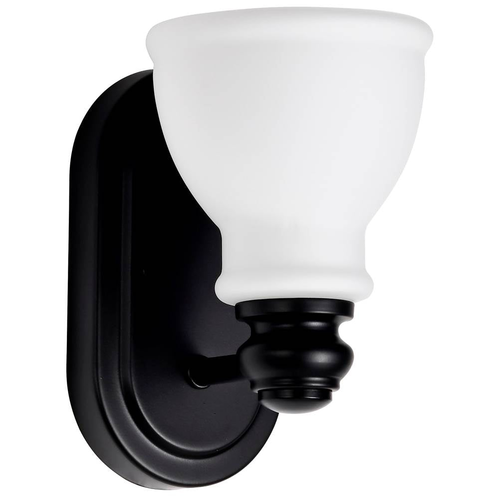 Nuvo Russel; 1 Light Vanity; Matte Black With Satin White Glass