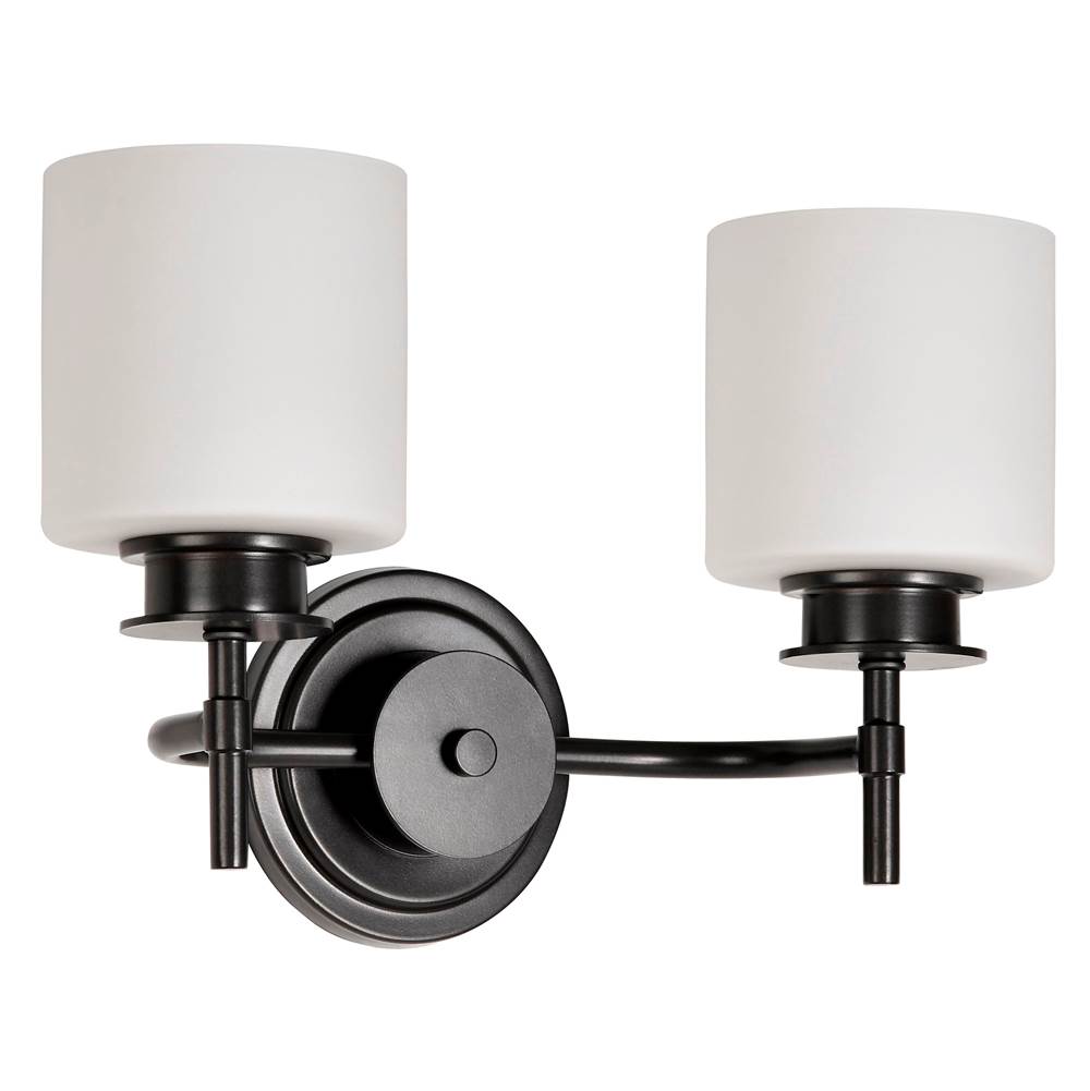 Nuvo Warren; 2 Light Vanity; Gun Metal With Satin White Glass