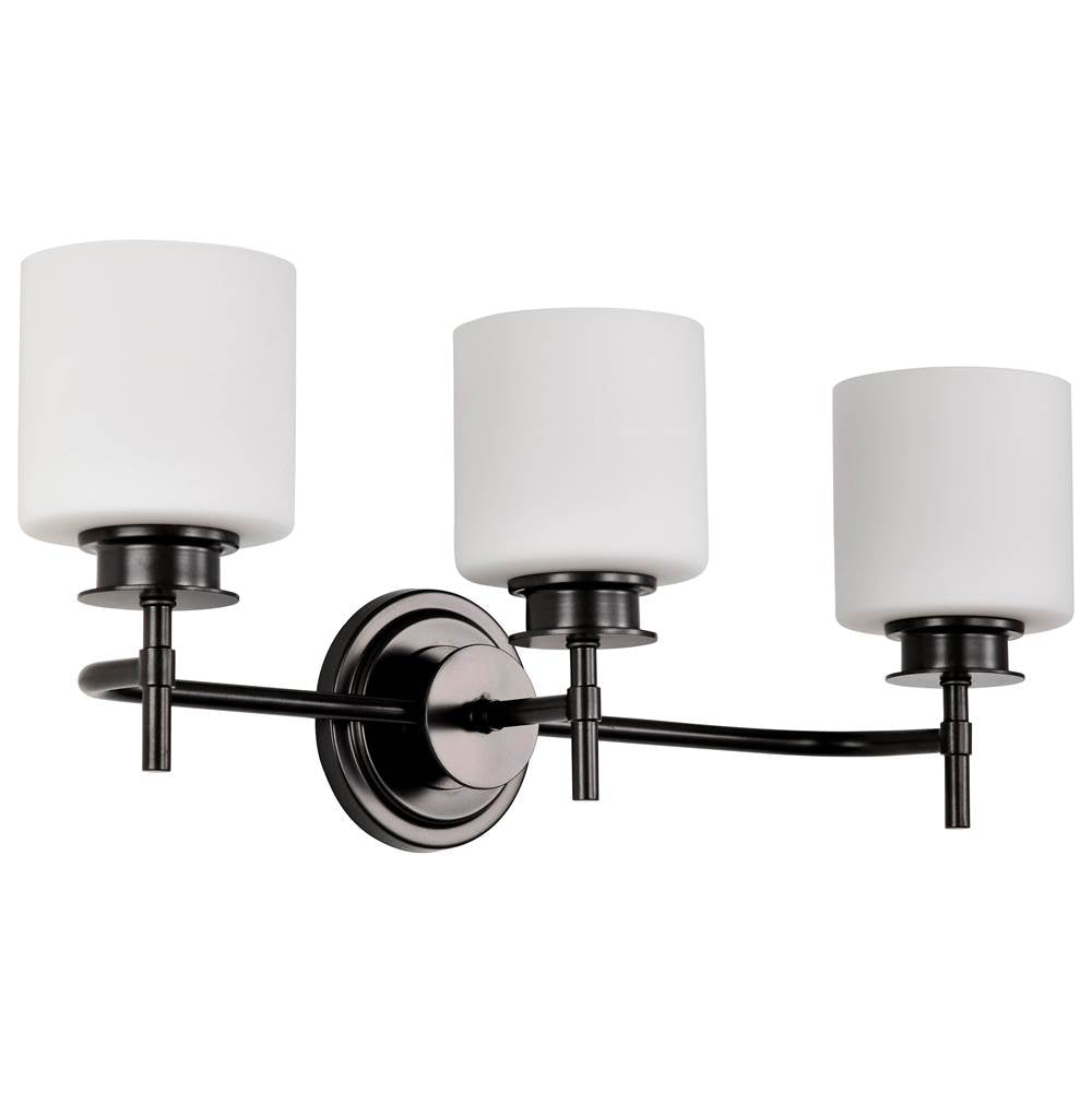 Nuvo Warren; 3 Light Vanity; Gun Metal With Satin White Glass