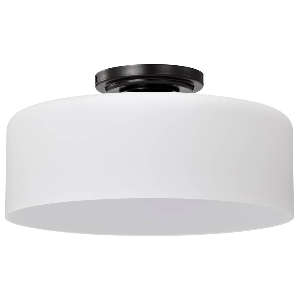 Nuvo Warren; 13 Inch Semi Flush Mount; Gun Metal With Satin White Glass