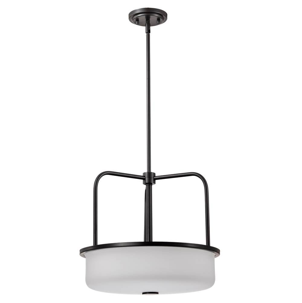 Nuvo Warren; 17 Inch Pendant; Gun Metal With Satin White Glass