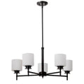 Nuvo Warren; 28 Inch 5 Light Chandelier; Gun Metal With Satin White Glass