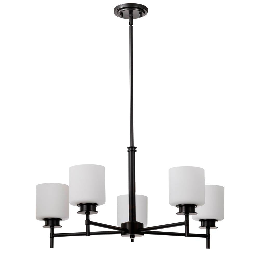 Nuvo Warren; 28 Inch 5 Light Chandelier; Gun Metal With Satin White Glass