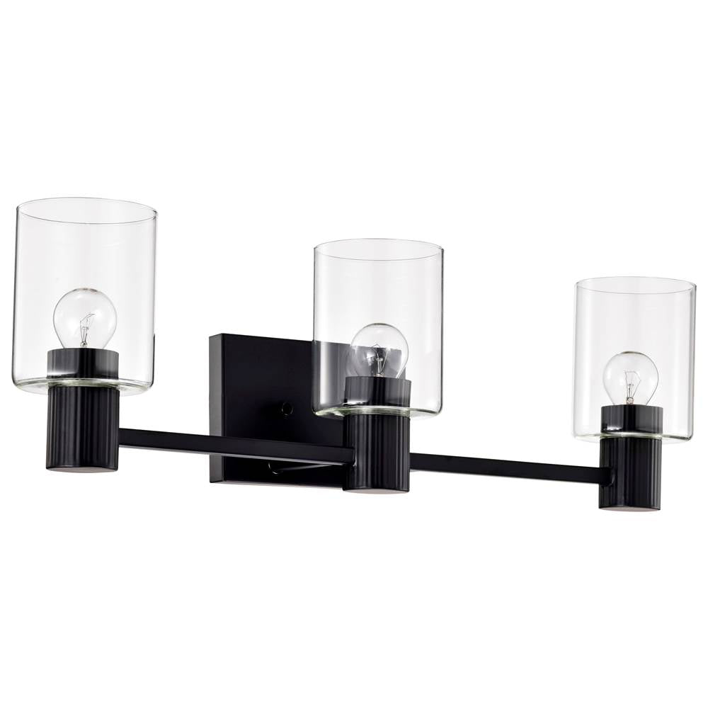 Nuvo Clarksville; 3 Light Vanity; Matte Black With Clear Glass