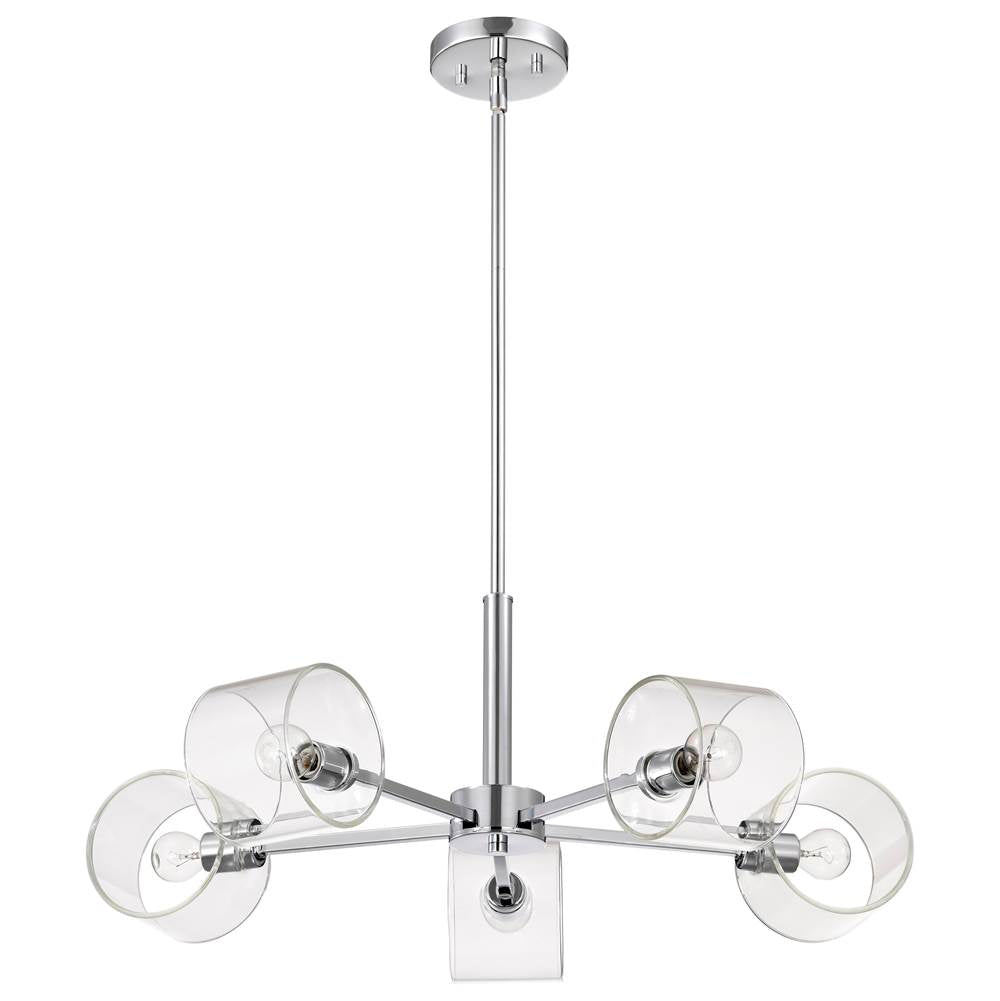 Nuvo Marlowe; 28 Inch 5 Light Chandelier; Polished Nickel With Clear Glass