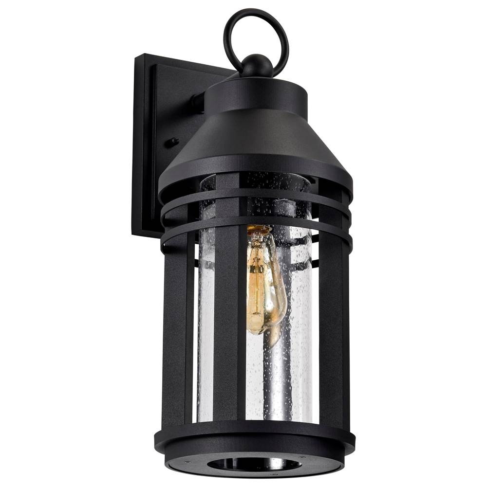 Nuvo Wilton; 1 Light Large Wall Lantern; Matte Black With Clear Seeded Glass