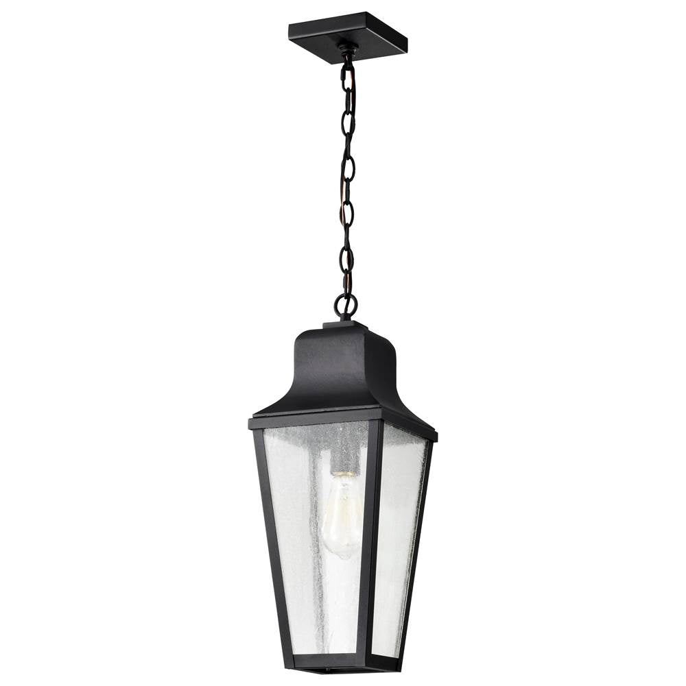 Nuvo Lawrence; 1 Light Hanging Lantern; Matte Black With Clear Seeded Glass