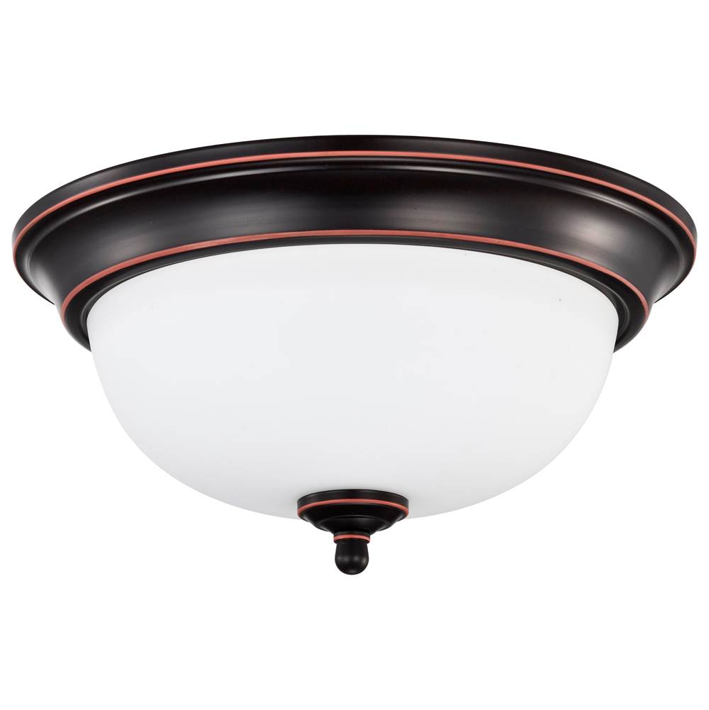 Nuvo  Center Lock 13 Inch Led Flush Mount; 19 Watt; 3000k; Mahogany Bronze Finish; Frosted Glass