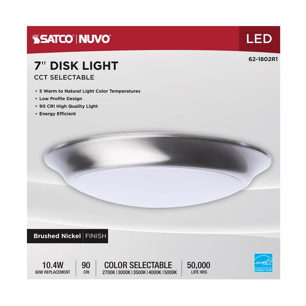 Nuvo 62-1802R1 Brushed Nickel 7'' Led Disk Light Bn Finish Image 5