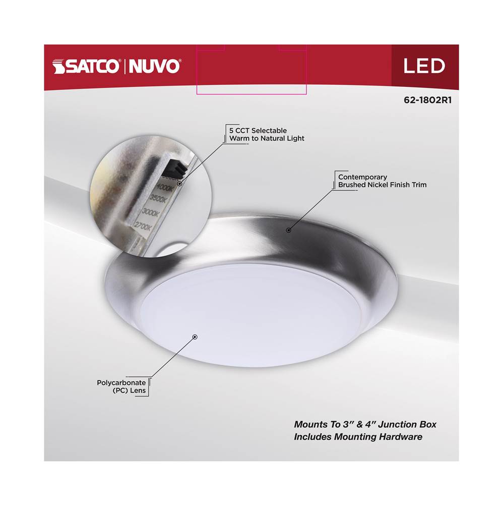 Nuvo 62-1802R1 Brushed Nickel 7'' Led Disk Light Bn Finish Image 4