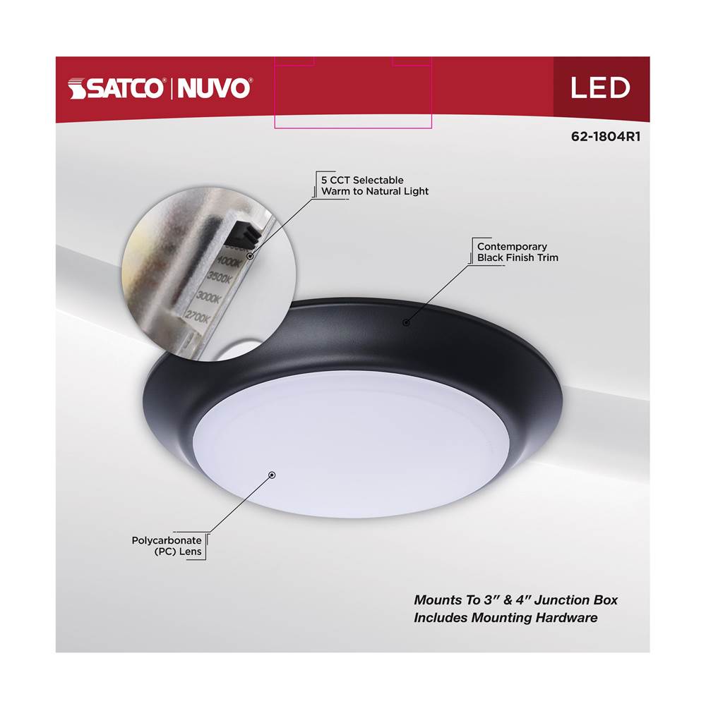Nuvo 62-1804R1 Black 7'' Led Disk Light Black Finish Image 3