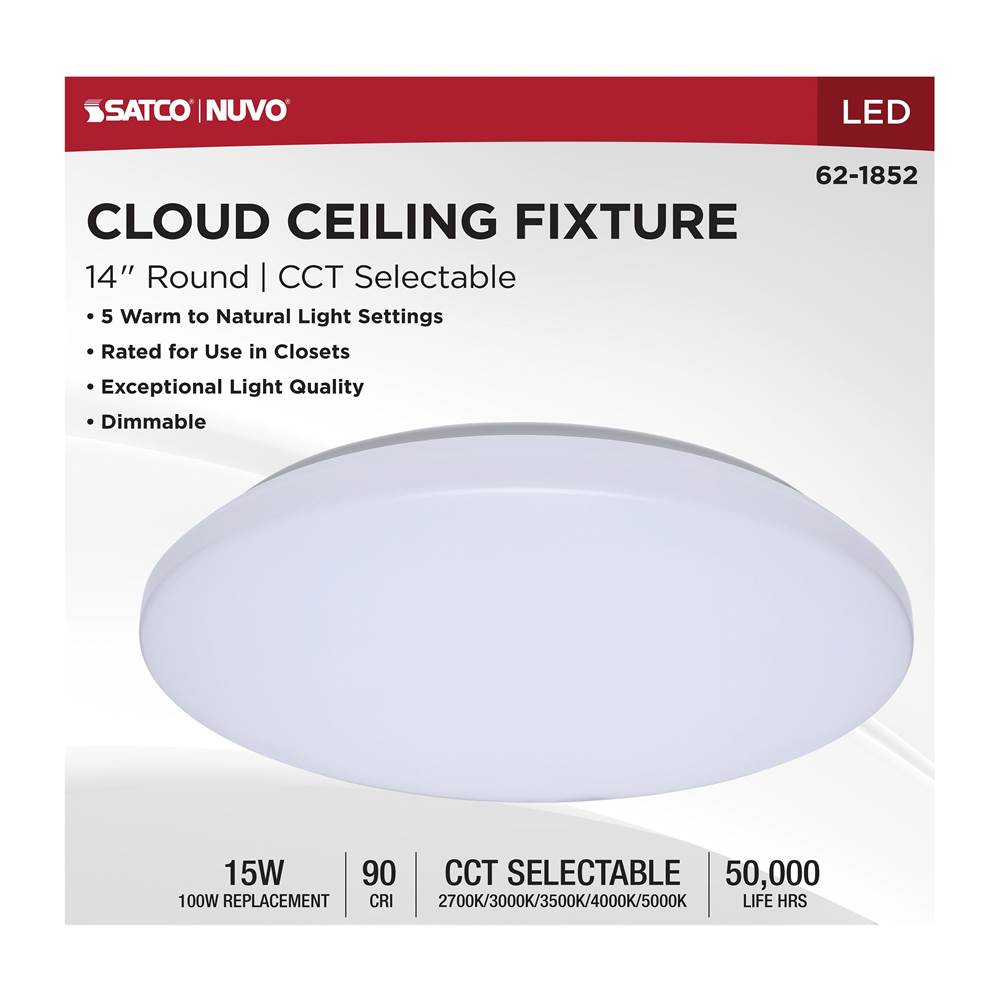 Nuvo 62-1852 White 14 Inch Led Cloud Fixture - 15 Watts - 27k/30k/35k/40k/50k Cct Selectable - Round Shape - White Finish - 120 Volt Image 3