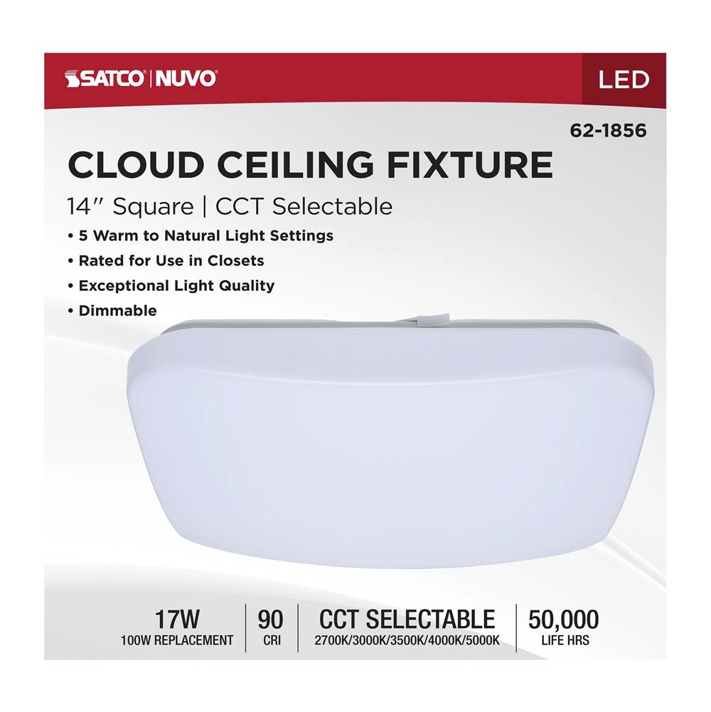 Nuvo 62-1856 White 14 Inch Led Cloud Fixture - 17 Watts - 27k/30k/35k/40k/50k Cct Selectable - Square Shape - White Finish - 120 Volt Image 2