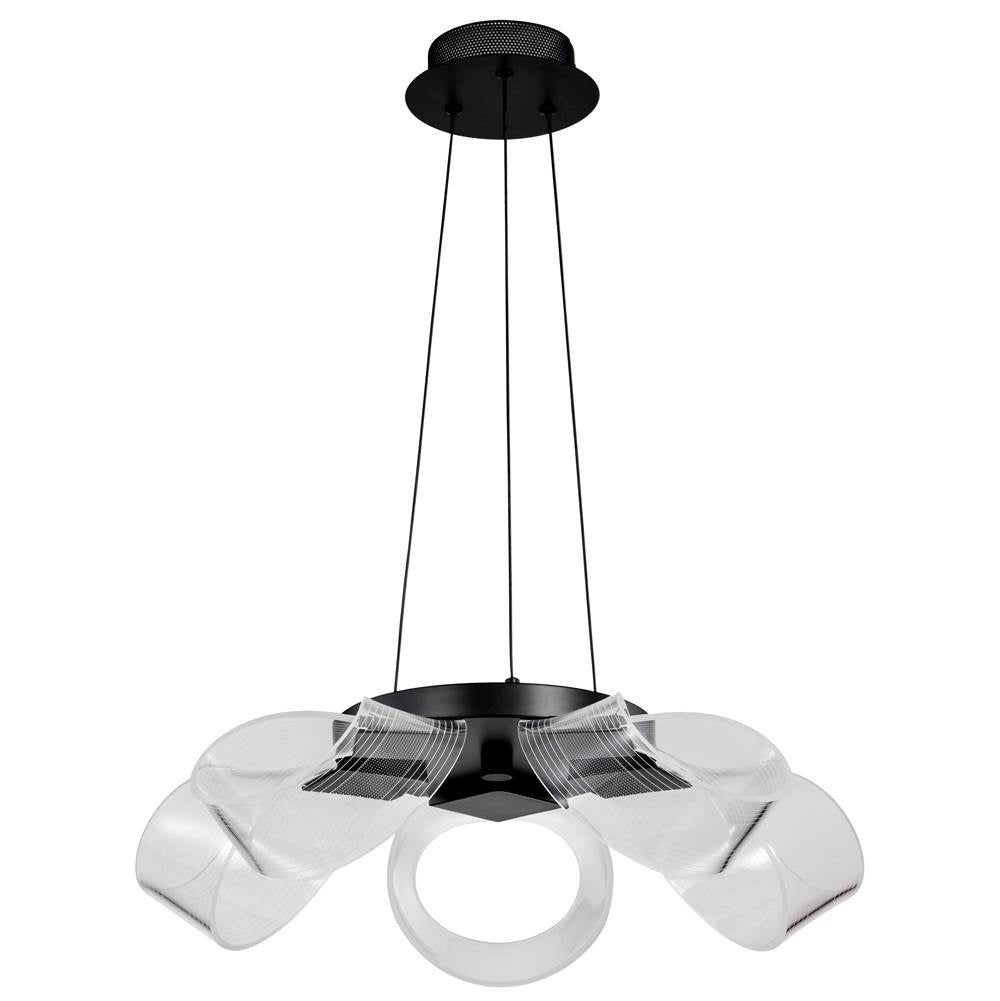 Nuvo Barnett; 21 Inch Led 5 Light Chandelier; Matte Black; Silk Screened Acrylic Lens