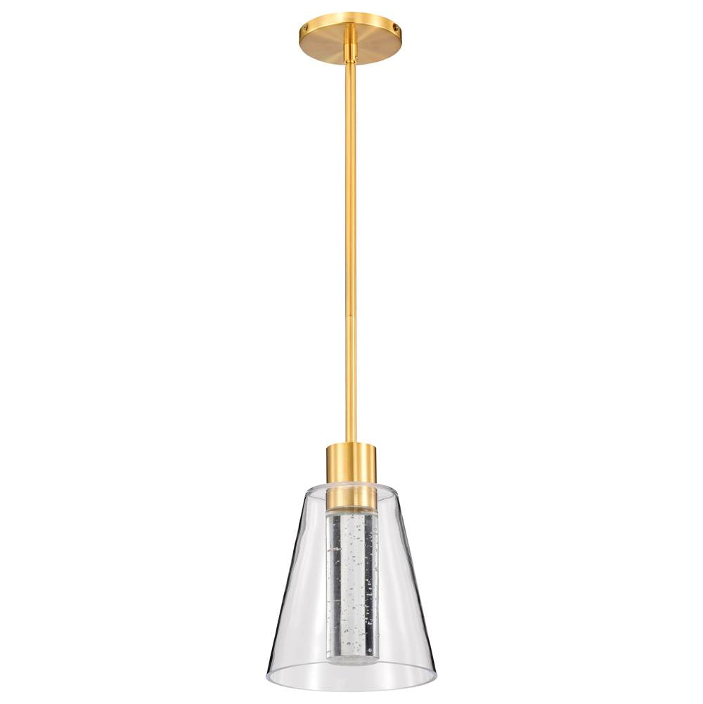 Nuvo Aura; 7 Inch Led Pendant; Brushed Brass; K9 Bubble Crystal; 3000k Cct