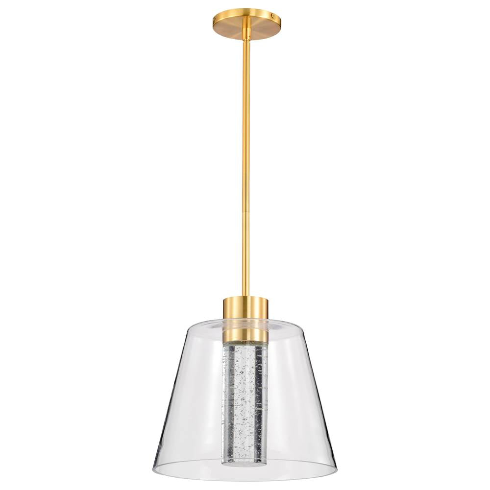 Nuvo Aura; 12 Inch Led Pendant; Brushed Brass; K9 Bubble Crystal; 3000k Cct