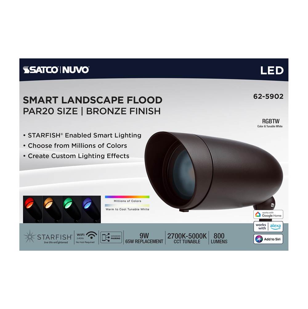 Nuvo 62-5902 Bronze 9 Watt Led Landscape Floodlight - Rgb And 2700k-5000k Tunable White - Par20 - Bronze Finish Image 8