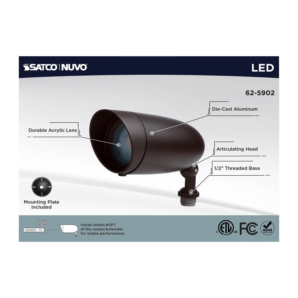 Nuvo 62-5902 Bronze 9 Watt Led Landscape Floodlight - Rgb And 2700k-5000k Tunable White - Par20 - Bronze Finish Image 7