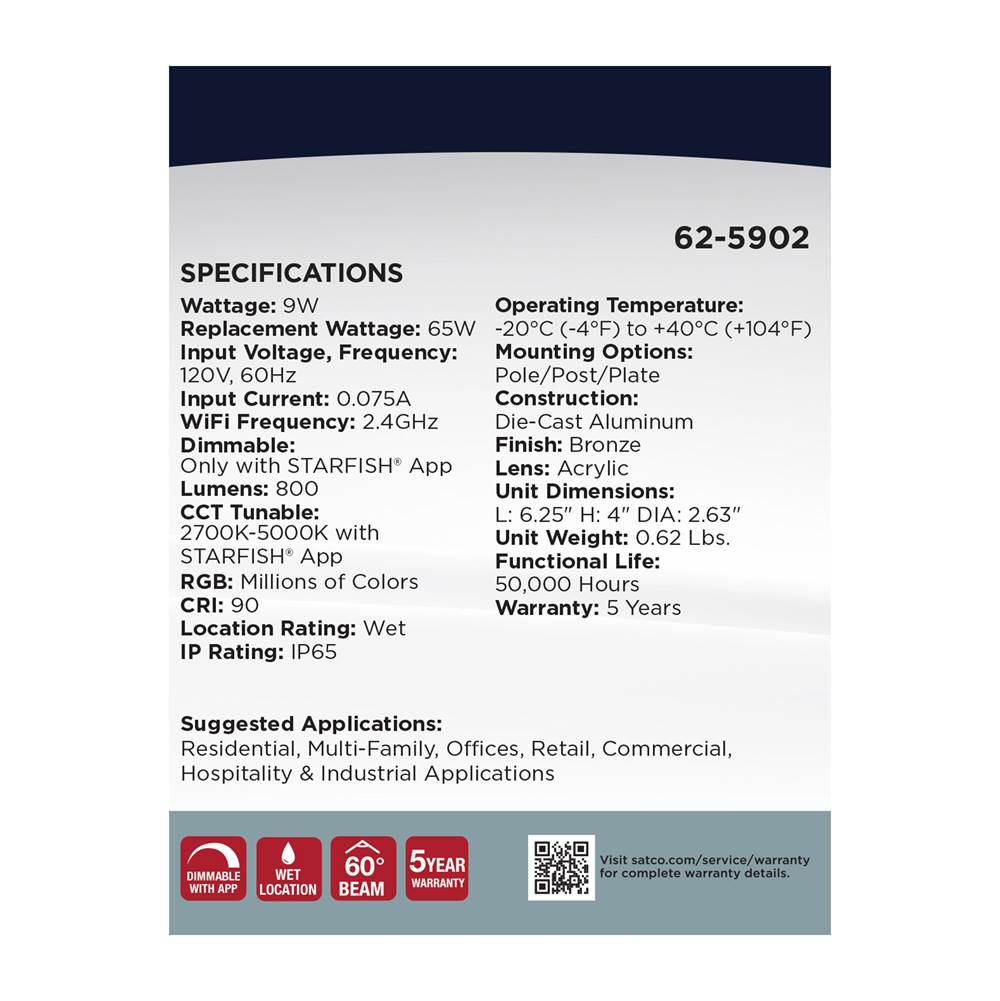 Nuvo 62-5902 Bronze 9 Watt Led Landscape Floodlight - Rgb And 2700k-5000k Tunable White - Par20 - Bronze Finish Image 6