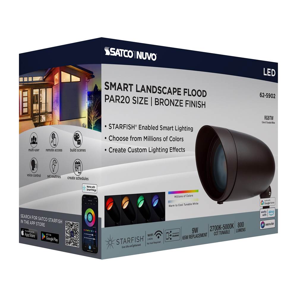 Nuvo 62-5902 Bronze 9 Watt Led Landscape Floodlight - Rgb And 2700k-5000k Tunable White - Par20 - Bronze Finish Image 2
