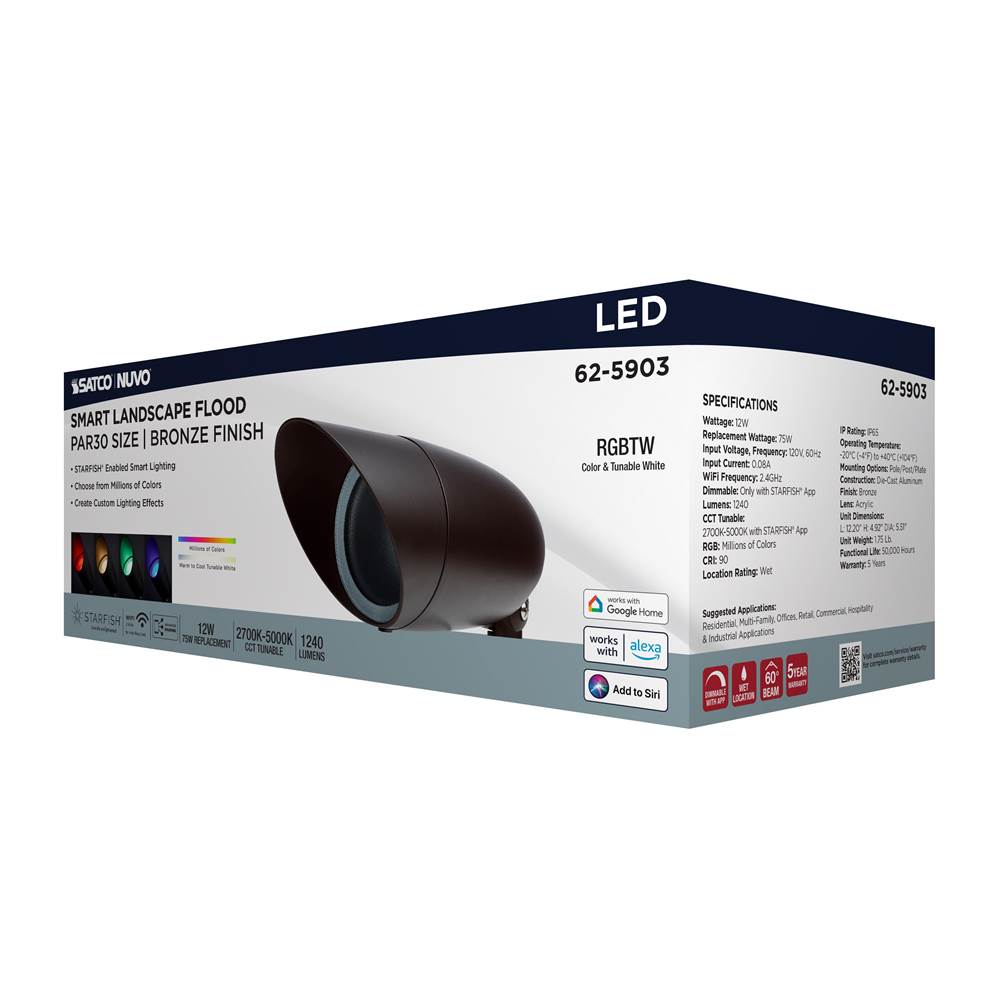 Nuvo 62-5903 Bronze 12 Watt Led Landscape Floodlight - Rgb And 2700k-5000k Tunable White - Par30 - Bronze Finish Image 3