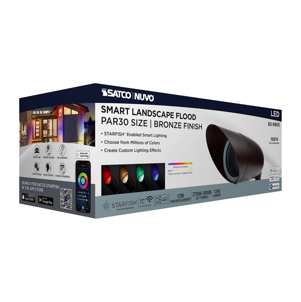 Nuvo 62-5903 Bronze 12 Watt Led Landscape Floodlight - Rgb And 2700k-5000k Tunable White - Par30 - Bronze Finish Image 2