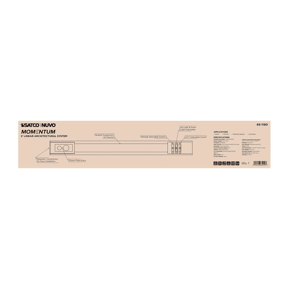 Nuvo  Momentum - 2 Foot Led Connectable Linear Strip - Up And Down Selectable - White Finish